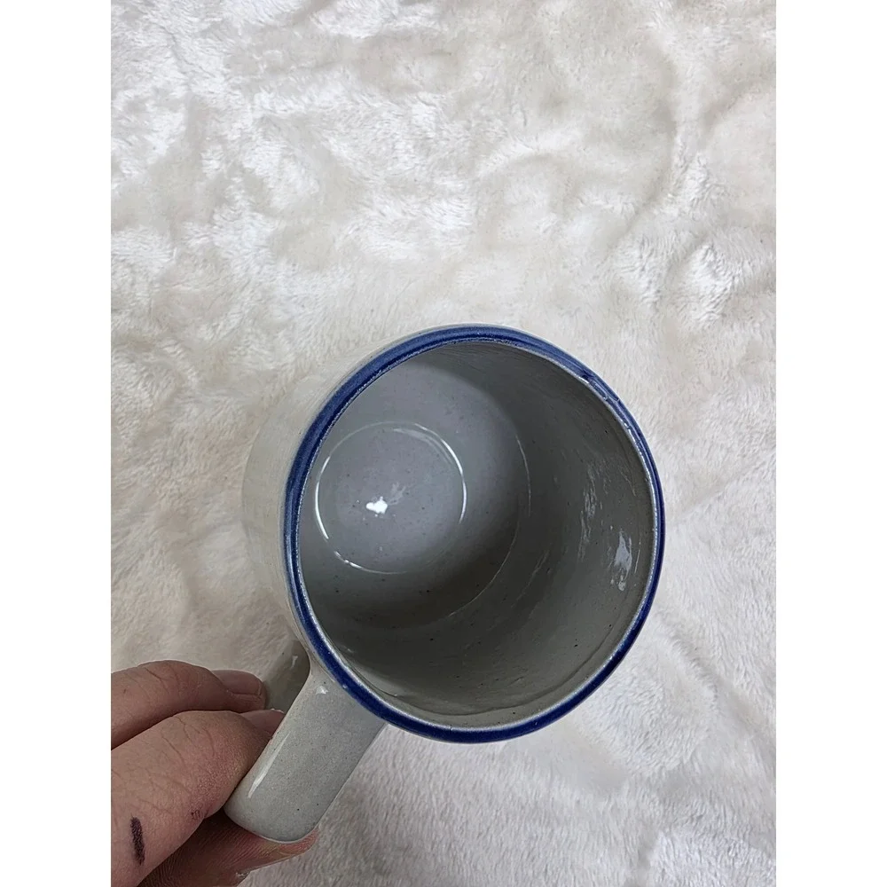 Ceramic Mug‎ Set Sugar Bowl Coffee Tea Cups Blue Rim Vintage Kitchenware